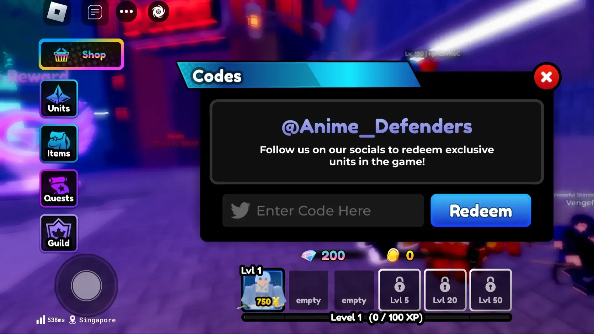 Anime Defenders codes August 2024